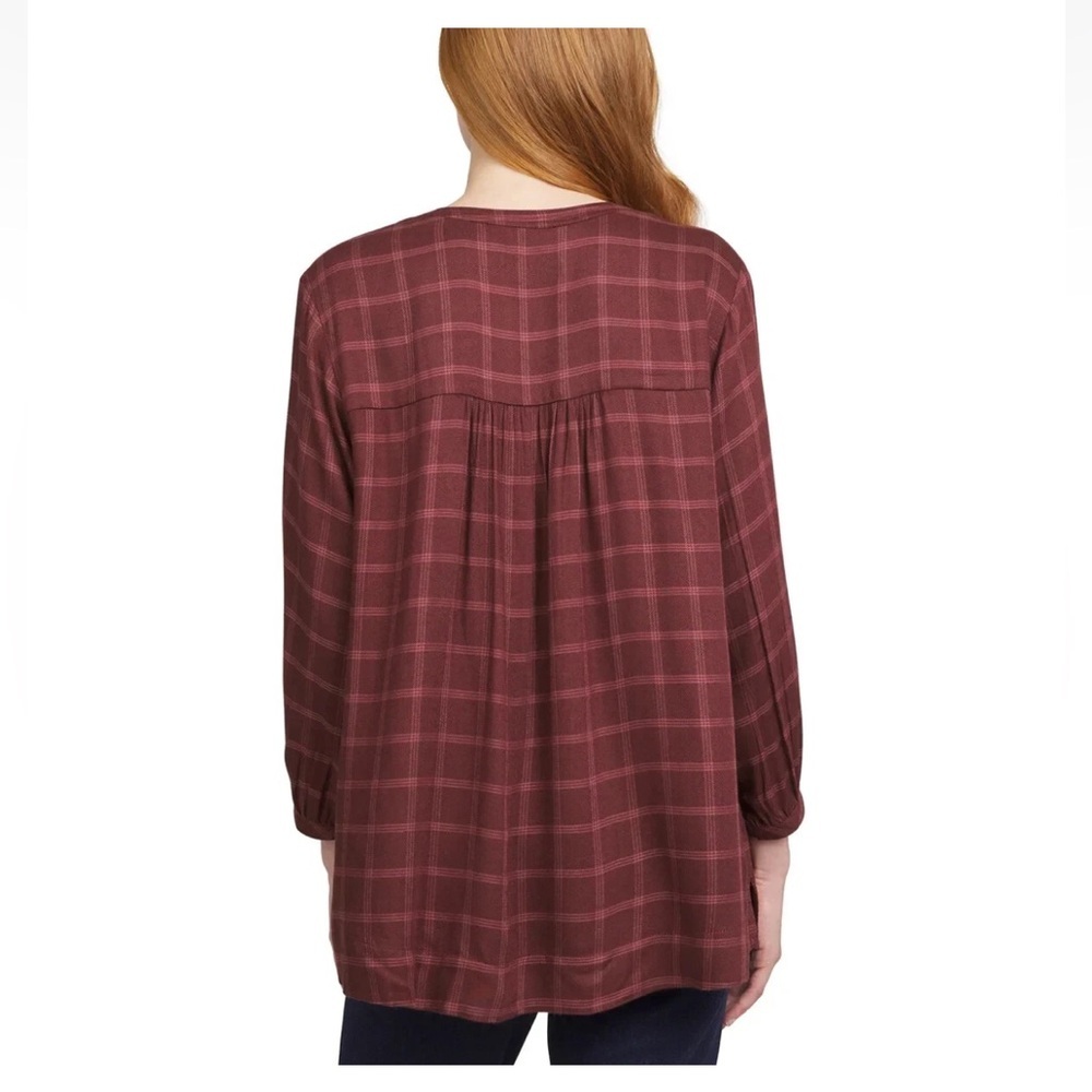 Western Boho Plaid Wrangler Peasant Blouse Burgundy Size S 3/4 Sleeve top NWT - Picture 12 of 13